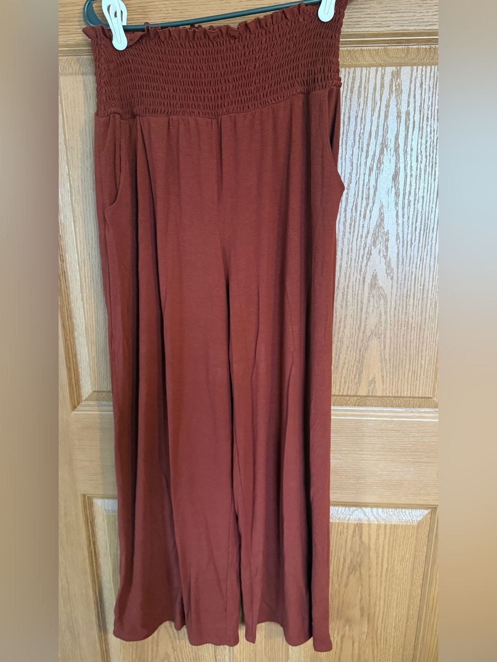 Smocked Waist Wide-Leg Palazzo Pants - Rust